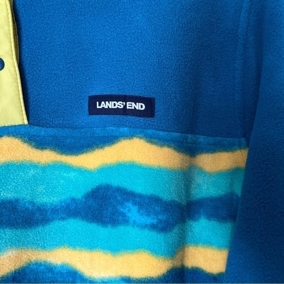 Lands' End Heritage Teal Mountain Ombre Print Snap Mock Fleece Pullover Gorpcore - Picture 7 of 15